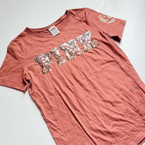 🩷VICTORIA SECRET PINK SPARKLE BLING PINK SHORT SLEEVE TEE SHIRT TOP SIZE XS - Picture 4 of 14
